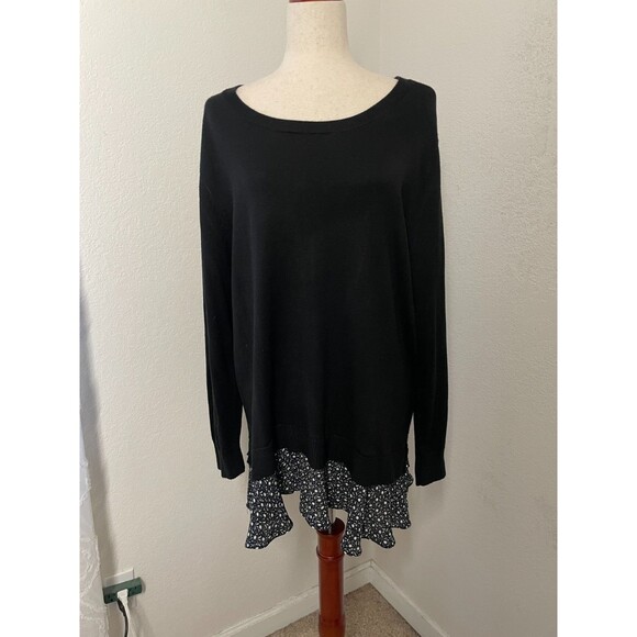 LOFT Womens Plus Black Tunic Sweater Layered Hem Size 16/18 Knit Work Office - Picture 1 of 8